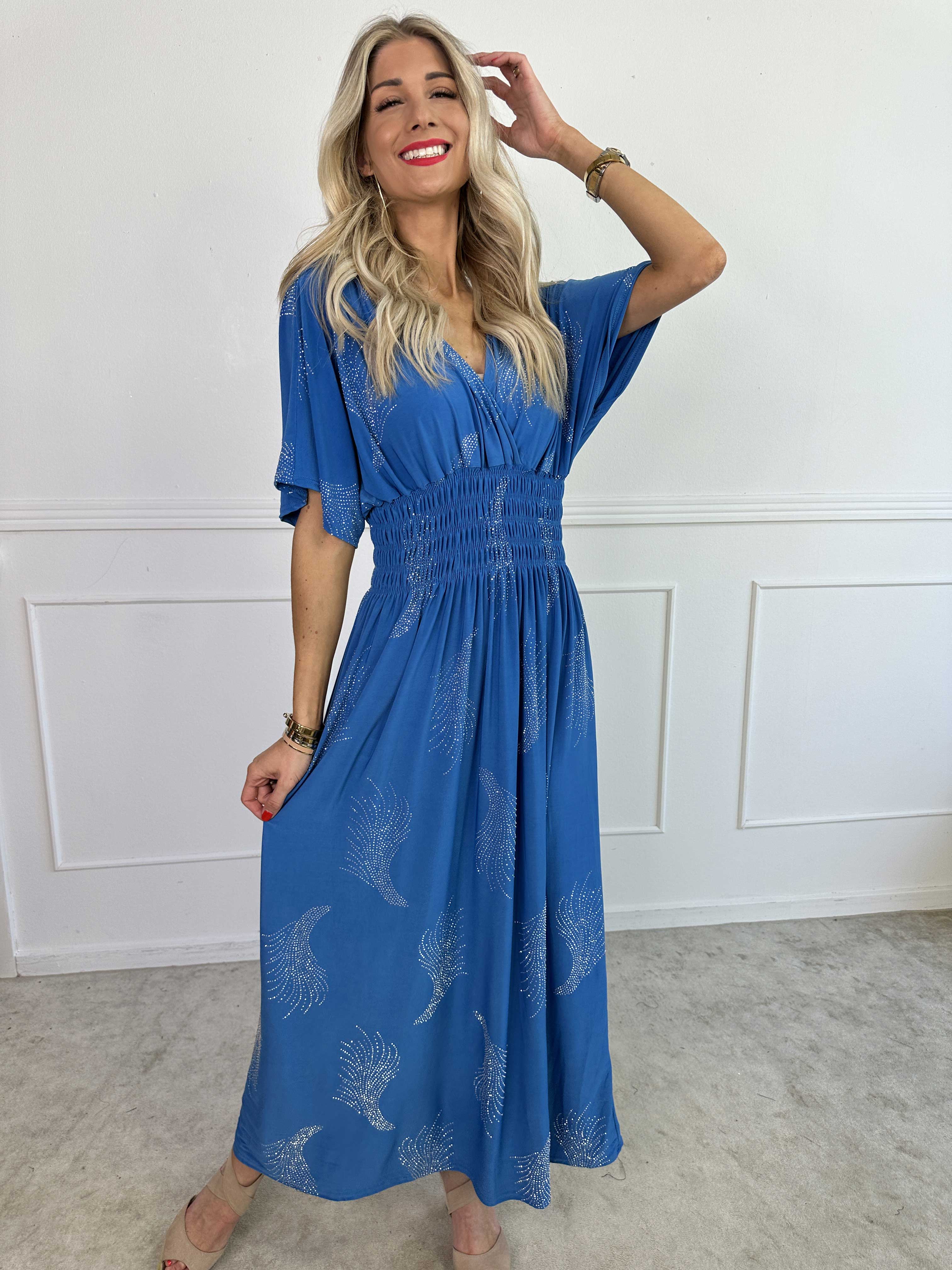 Pams Leaf Crystal - Lang elastisk kjole med mønster af similisten